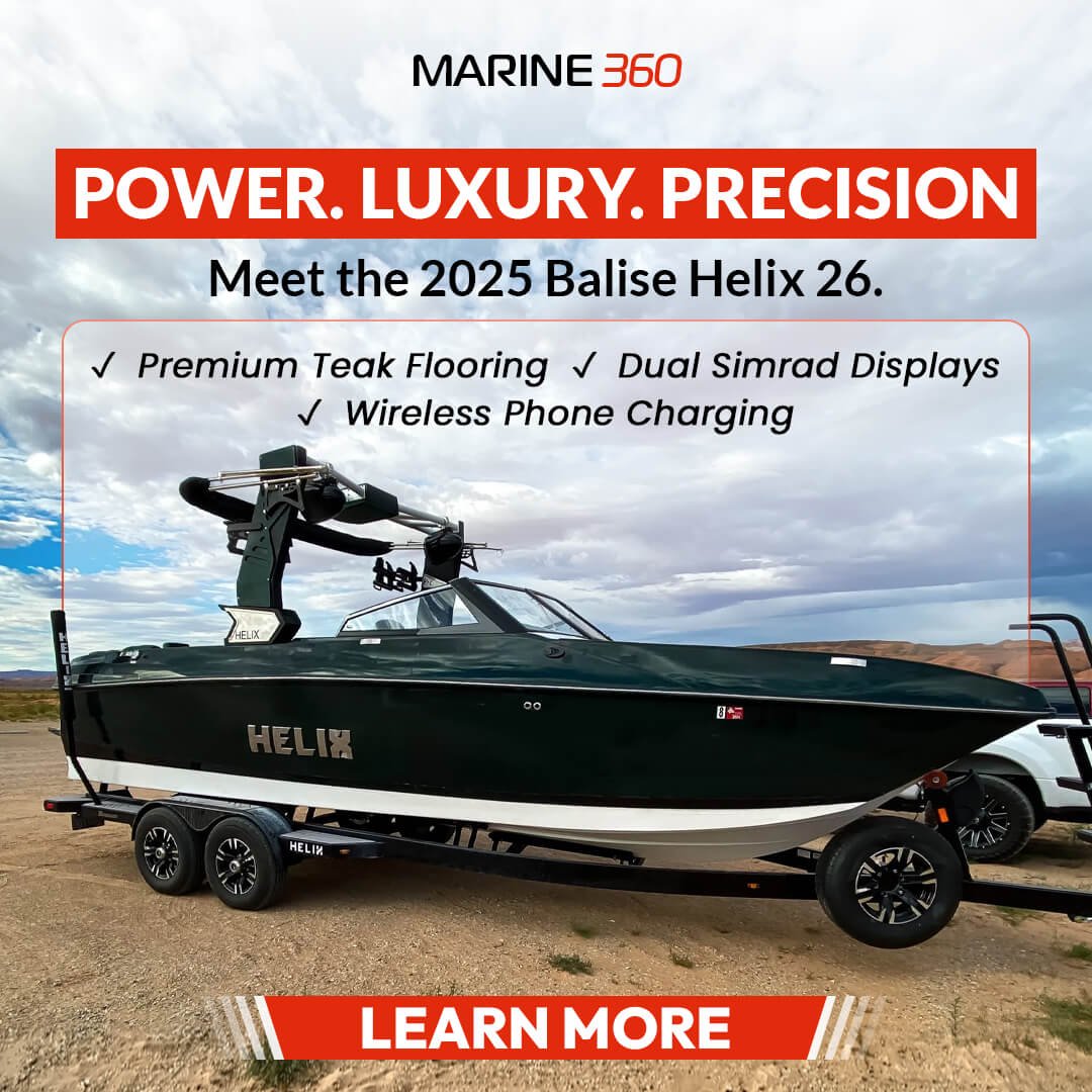 Helix wakeboat on trailer